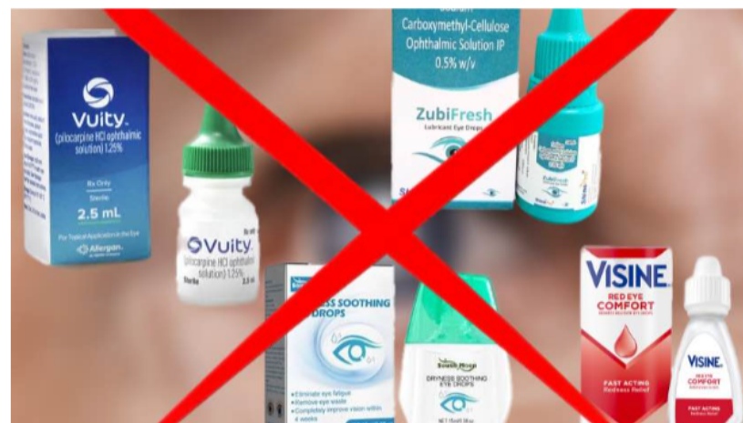 Durchgestrichene Augentropfen und Augenpräparate
